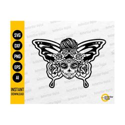 Sugar Skull Butterfly SVG | Calavera SVG | Gothic Decal T-Shirt Graphics Illustration | Cricut Cameo Clip Art Vector Dig