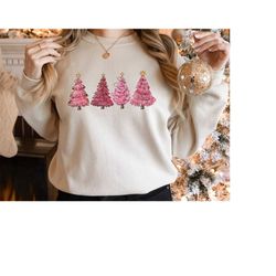 Pink Tree Christmas Sweatshirt ,Christmas Hoodie, Christmas Gift Tee ,Christmas Tree Sweatshirt, Vacation Christmas Shir