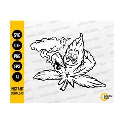 Weed Leaf Smoking Joint SVG | Smoke Cannabis SVG | 420 Marijuana Dope Hemp Ganja Hash | Cutting Files Clipart Vector Dig