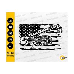 USA Crane Svg | US Construction Svg | Heavy Equipment T-Shirt Decal Sticker Graphic | Cutting File CNC Clipart Vector Di