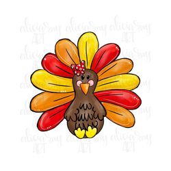 Thanksgiving Digital Download | Hand Drawn PNG File | T-shirt Design | Sublimation | Girl Turkey | Turkey with bow | Fal