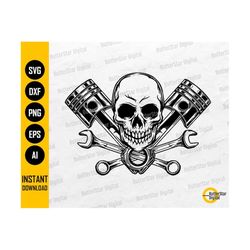 Piston Skull SVG | Crossbones SVG | Mechanic T-Shirt Decal Sticker Graphics | Cutting Files Printable Clip Art Vector Di