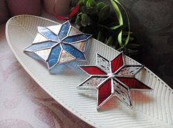 Set of 2 snowflake suncatchers, christmas ornaments, simple stained glass, Christmas decorations, Xmas tree star
