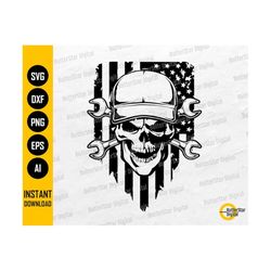 US Skull Mechanic SVG | USA Crossbones Svg | American Mechanic T-Shirt Decal | Cutting File Printable Clipart Vector Dig