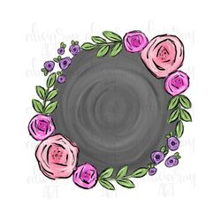 Floral Wreath Design | Hand Drawn | PNG Digital Download | Painted | Sublimation | Monogram | Personalize | Blank Frame