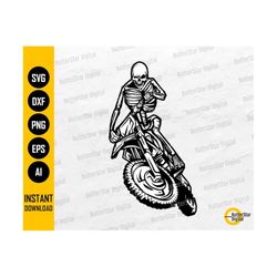 Motocross Skeleton SVG | Biker Skull SVG | Dirt Bike SVG | Off Road Circuit Vehicle | Cutting Cut File Clipart Vector Di