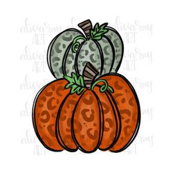 Leopard Pumpkin Stack Fall PNG Digital Download | Hand Drawn Sublimation File | Printable Digital Art | Pumpkins | Hello