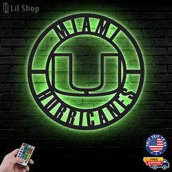 Miami Hurricanes Metal Sign, NCAA Logo Metal Led Wall Sign, NCAA Wall decor, Miami Hurricanes LED Metal Wall Art