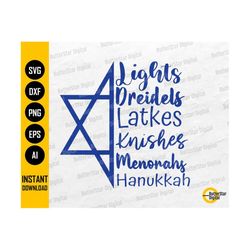 Hanukkah SVG | Chanukah Star Of David | Lights Dreidels Latkes Kanishes Menorahs | Cricut Silhouette | Clipart Vector Di