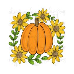 Pumpkin with sunflowers PNG Digital Download | Hand Drawn Sublimation Printable Art | Retro | Vintage | Sunflower frame
