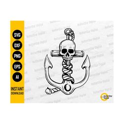 Anchor Skull SVG | Sailing SVG | Sailor T-Shirt Decal Sticker Graphics | Cricut Cutting File Printable Clipart Vector Di