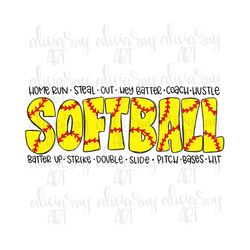 softball sublimation design | hand drawn png digital download | printable digital art | cute softball doodle word | bubb