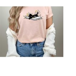 Floral Cat Shirt, Cat Lover Shirt, Cat Book Shirt, Cat Lover Gift, Gift for Her, Cat Mom Shirt Gift, Cute Cat Shirts, Cu