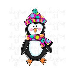 Winter Penguin Sublimation Design Digital Download | Hand Drawn Printable Art | Hand Painted PNG File | Towel Design | T