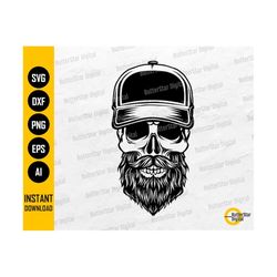 Dad Hat Bearded Skull SVG | Skeleton Baseball Cap SVG | Gothic T-Shirt Decal Graphics | Cricut Cutfile Clipart Vector Di