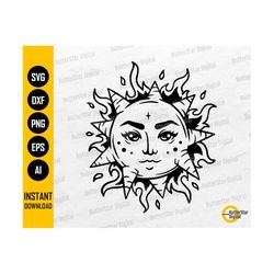 Sun SVG | Celestial Decal T-Shirt Decor Vinyl Stencil Sticker Graphic | Cricut Cutting File Silhouette Clipart Vector Di