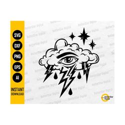 Mystic Cloud SVG | All Seeing Eye SVG | Weird T-Shirt Decal Sticker Tattoo Stencil | Cricut Cut Files Clip Art Vector Di