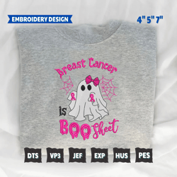 Pink Cute Ghost Embroidery Design, Breast Cancer Is Boo Sheet Halloween Cancer Awareness Embroidery Machine File, Halloween Cancer Warrior Embroidery File
