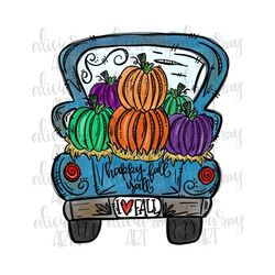 Truck with Pumpkins Sublimation PNG Design | Hand Drawn | Fall Truck | Digital Download | Whimsical truck | Vintage