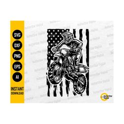 US Motocross Skeleton SVG | American Racing Svg | USA Flag Motorcycle Svg | Cricut Silhouette Cutfile Clip Art Vector Di