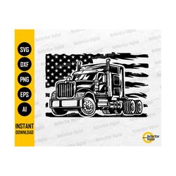 US Semi Truck SVG | American Truck Driver SVG | Trucking T-Shirt Decal Vinyl Stencil | Cricut Cutfile Clip Art Vector Di