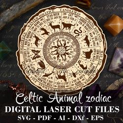 Digital laser cut file for Celtic Animal Zodiac, Pagan Wheel of the Year SVG, Full Moon names SVG, Witchcraft laser