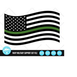 Wavy Military Army Green Line US Flag | United States of America Flag | Military Support | Solider | Svg | Png | Dxf | A