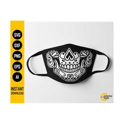 Sugar Skull Face Mask SVG | Day Of The Dead Facemask | Dia De Los Muertos Mouth Covering | Cricut Cutting File Clipart V