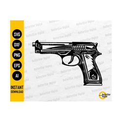 Handgun SVG | Pistol SVG | Firearm SVG | Weapon Vinyl Stencil Drawing Graphics | Cut Files Printables Clip Art Vector Di