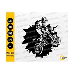 dirt biker coming out of wall svg | motocross svg | motorcycle decal wall art graphics | cutting file clipart vector dig