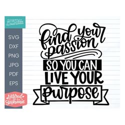 Find Your Passion So You Can Live Your Purpose SVG Cut File, positive quote, affirmation, handlettered svg, dxf