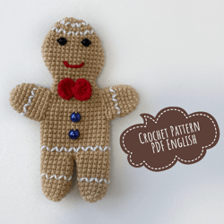 Gingerbread man crochet pattern, Christmas ornament amigurumi gingerbread decor, Gingerbread crochet keychain
