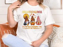 HalloThanksMas Gnome Shirt, Gnome Halloween Thanksgiving Christmas T-Shirt, Happy Hallothanksmas Shirt, Halloween Thanks