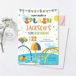 Personalized File Splash Pad Invitation PNG File Only, Splash Pad Party Invite Birthday Png, Instant Download Splash