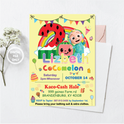 Personalized File Custom Cocomelon Invitation Png, Baby Birthday Invitation Png, cocomelon party,Birthday Invitation
