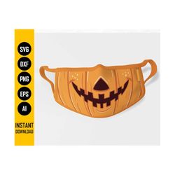 Pumpkin Face Mask SVG | Monster Facemask | Halloween Mouth Cover | Cricut Cut File Printable Clipart Vector Digital Down
