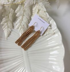 Small gold fringe beaded earrings - wedding earrings - minimalist earrings - gift for her