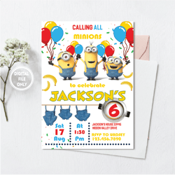 Personalized File Minions Invitation | Kids invitation | Digital Party Invite | Modern Birthday Printable | PNG File