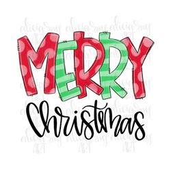 Christmas Sublimation Design | Hand Drawn | PNG Digital Download | Digital Art | Merry Christmas Doodle Letters | Red an