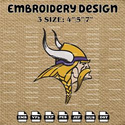 Minnesota Vikings Embroidery Pattern, NFL Minnesota Vikings Embroidery Designs, NFL Logo Embroidery Files