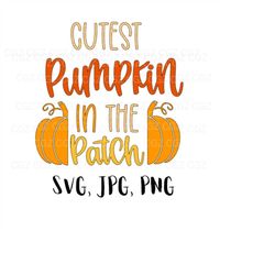 Cutest Pumpkin SVG/Cutest Pumpkins in the Patch SVG/PNG/Kid Pumpkin Patch/Fall/Thanksgiving/ Halloween/Shirt Design/Cut