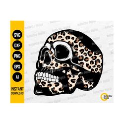 Leopard Skull SVG | Gothic T-Shirt Stickers Sublimation Vinyl Heat Press Graphics | Cricut Cut Files Clip Art Vector Dig