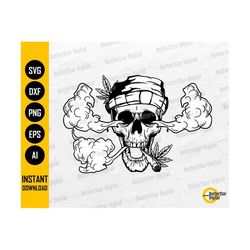 Skull Blowing Smoke SVG | Smoking Cannabis SVG | Smoke Marijuana SVG | Cricut Cutting File | Printable Clipart Vector Di