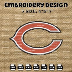 chicago bears embroidery pattern, nfl chicago bears embroidery designs, nfl logo embroidery files