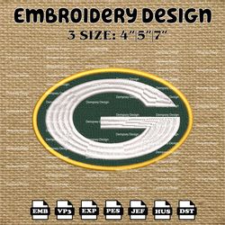 Green Bay Packers Embroidery Pattern, NFL Green Bay Embroidery Designs, NFL Logo Embroidery Files