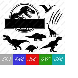 Jurassic Park Vector Bundle, Dinosaur SVG, Tyrannosaurus, Triceratops, Pteroddactly, Diplodocus Digital Download SVG, EP