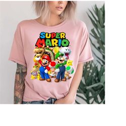 Super Mario Bros Group Shot Vintage Logo T-Shirt, Mario Luigi Yoshi Bowser Boo Group Shirt, Magic Kingdom, Disneyland Tr