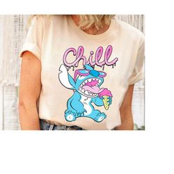 Disney Lilo and Stitch Neon Ice Cream Chill Drip T-Shirt, Cute Stitch Shirt, Disneyland Trip Family Matching Outfits, Ma