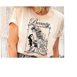 Disney Beauty & The Beast Belle Book Stack Graphic T-Shirt, Princess Belle Tee, Disneyland Trip Family Matching Outfits,