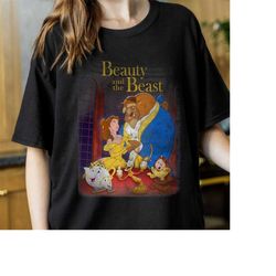 Disney Beauty And The Beast Distressed Vintage Group Shot T-Shirt, Disneyland Trip Family Matching Outfits, Magic Kingdo